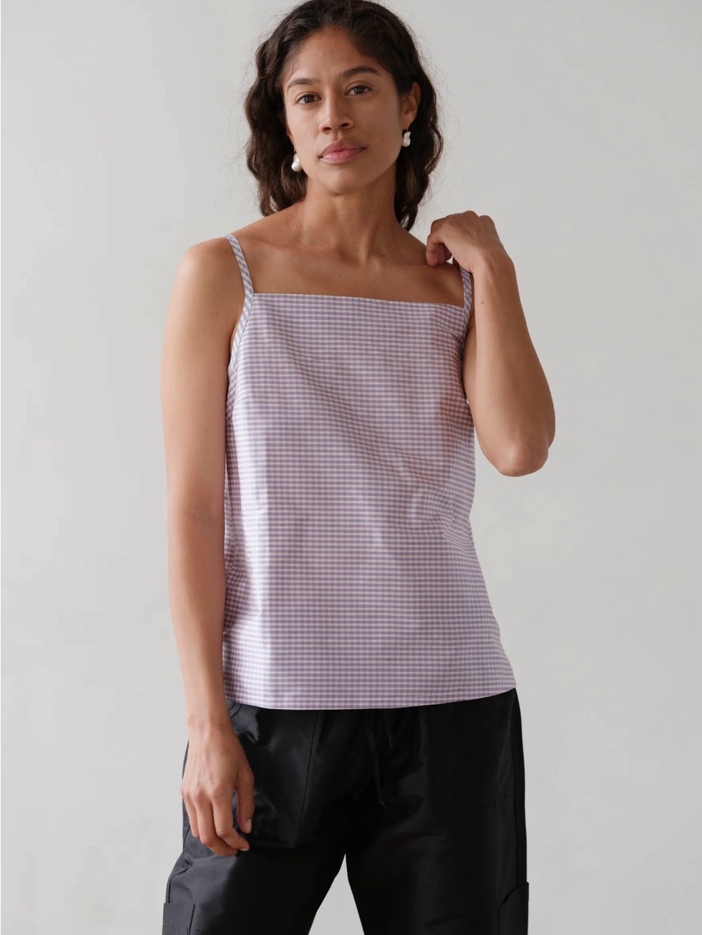 NWT DONNI. Taro Gingham Shell
